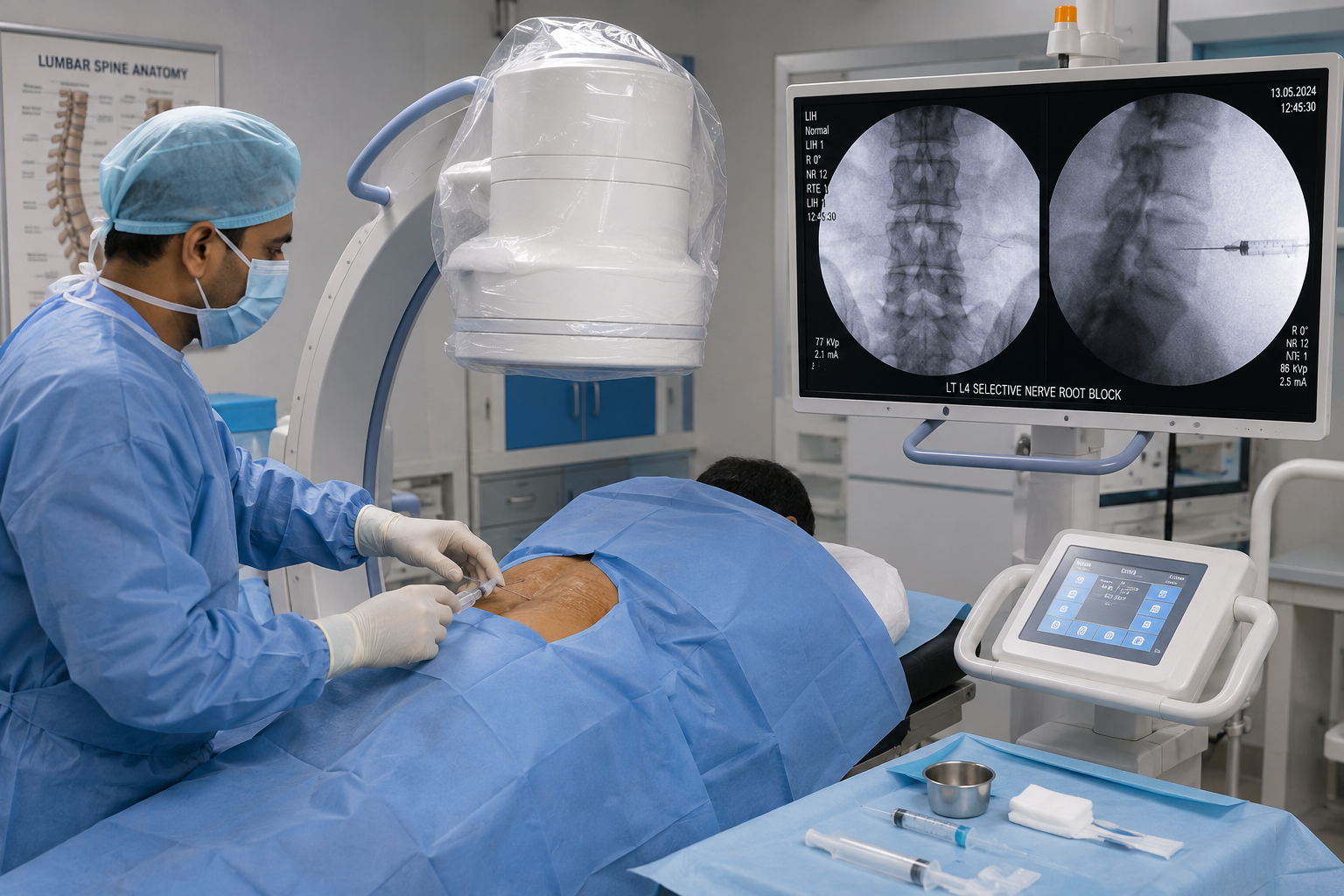 Home C-arm guided lumbar selective nerve root block proce